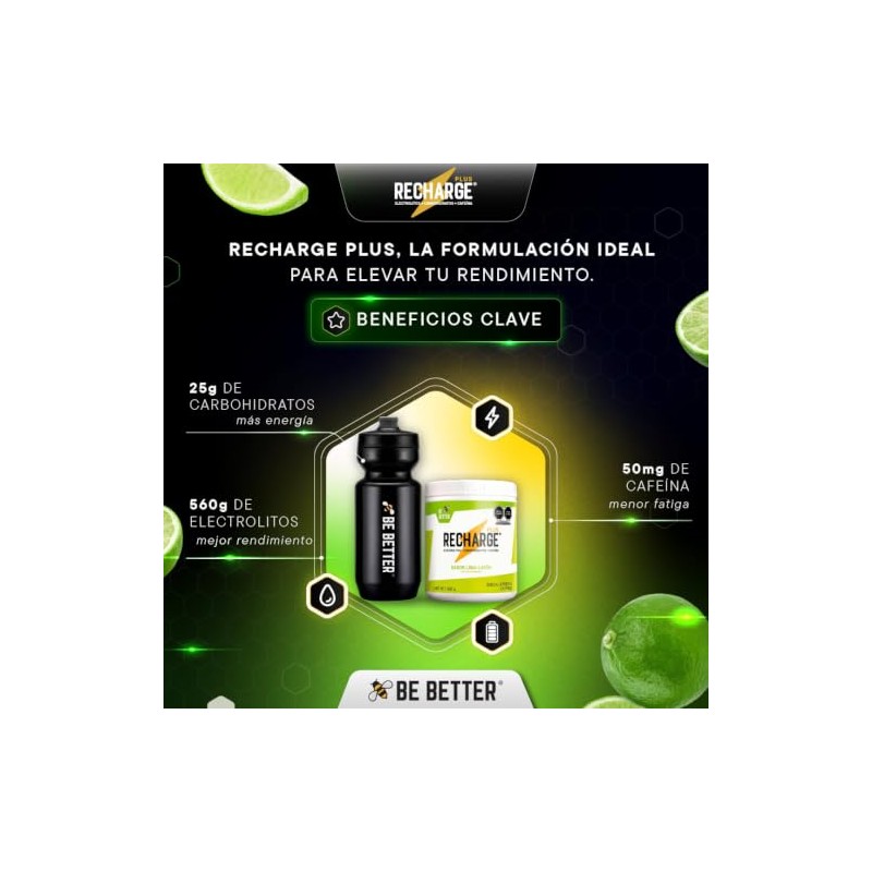 Better Recharge Plus Electrolitos 25g Carbohidratos 50mg Cafeína Polvo Porciones