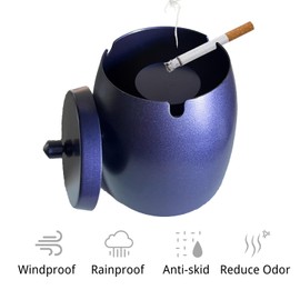 WUSIFIE Ash Tray, Large Outdoor Ashtray with Lid, Ashtray for Outside Patio, Stainless Steel Windproof Smokeless Ash Tray for Balcony, Ashtrays for Smokers, Cigar, Home Office Decoration