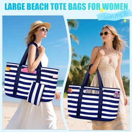 TEUEN Extra Large Beach Bags for Women, Waterproof Sandproof Beach Tote Bag Foldable Swim Pool Bag with Zipper and Wet Pocket