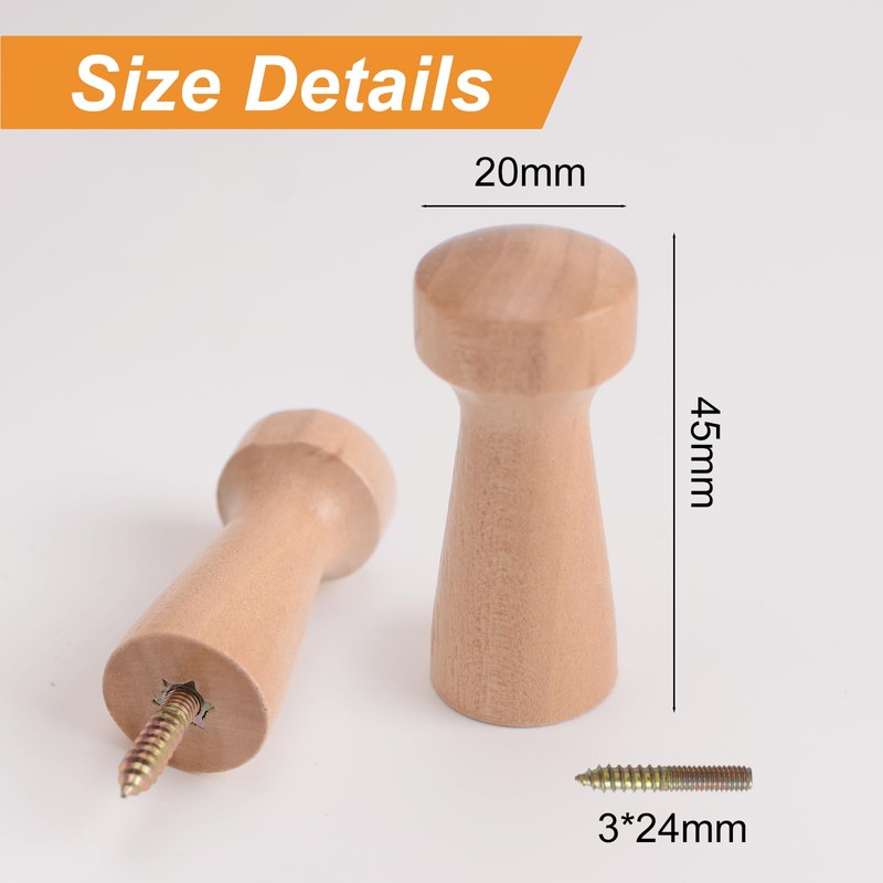 MOROBOR 10pcs Wood Wall Hooks, Decorative Wooden Hooks, Screw-On Solid
