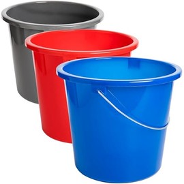 Sustania Bucket Set of 3 10 L with Measuring Scale – Cleaning Bucket Household Bucket in Red, Blue, Grey – Made in the EU Food-Safe Multi-Purpose Plastic Bucket