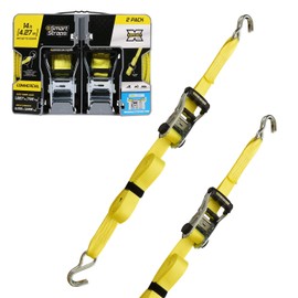 SmartStraps 14-Foot Ratchet Straps (2pk)-5,000 lbs Break Strength-1,667 lbs Safe Work Load Commercial Tie-Downs Designed for Heavy-Duty Cargo Transport-Safely Haul Your Equipment-Flatbed or Trailer