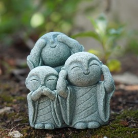 OwMell 3 Japanese Jizo Statue Stone Japanese Buddha Jizo Monk Statue Figurine Memorial Statue Aquarium Decoration Garden Outdoor Ornament 3" - No Evil