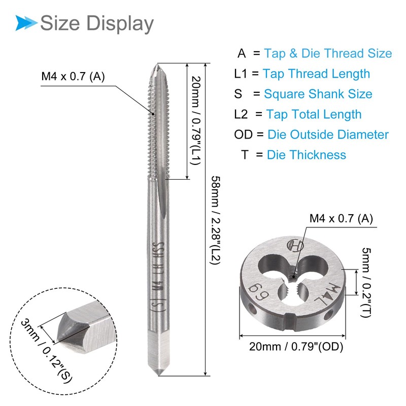 CoCud Tap and Die Set M4 x 0.7 Thread Left