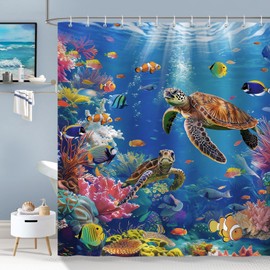 Bonhause Shower Curtain Underwater World Blue Ocean Tropical Fish Shower Curtains 180 x 180 cm Anti-Mould Waterproof Polyester Fabric Washable Bathroom Curtain for Bathroom with 12 Hooks