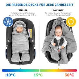 ZAMBOO Winter Baby Car Seat Wrap Blanket with Legs and Drawstring Hood - Car Seat Swaddle Blanket with Storage Bag - Grey