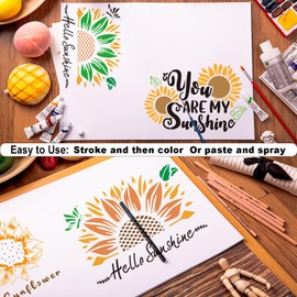 Yosugar Pack of 9 Sunflower Stencils, Wall Stencils, Painting Stencils for Scrapbooking Drawing Tracking Wall Home Decoration DIY Gift Cards Gifts Children (Sunflower-9 Pieces)