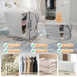 Reusable Clothes Vacuum Storage Bag,Professional IP67 Zip Waterproof Quilt Storage Compression Bags,Space Saver Bags for Clothing, Blanket, Comforters, Bed Sheets, Pillows and Toys（No Pump)