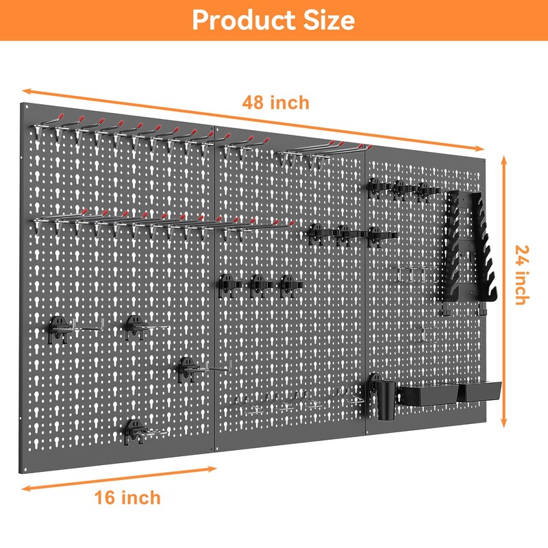WALMANN Metal Pegboard Wall Tool Organizer Board with Pegboard Hooks,