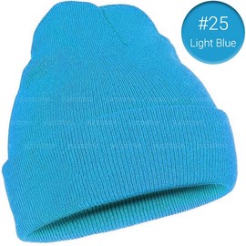 30+ Colors Beanie Hat Cap Plain Knit Ski Skully Cuff Winter Warm Slouchy Men Women Solid Fashion OOTD - Color: 25-Light Blue