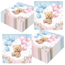 Tcoyodw 80 Pcs Boho Bear Gender Reveal Paper Napkins Pink or Blue We Can Bearly Wait Disposable Napkins Table Decorations for Gender Reveal Party Supplies