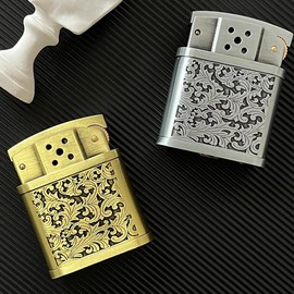 (No Fuel) Vintage Metal Kerosene Lighter, Soft Flame Candle Lighter, Gift (Silver Flower)