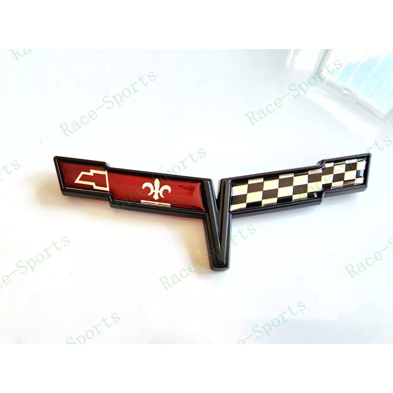 AUTO 2PC Black FRONT NOSE Rear Gas Lid Crossed Flag