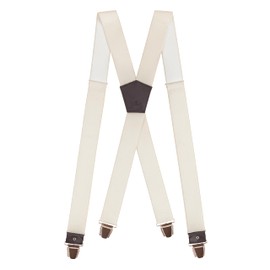 Pierrot Men's Braces Wide and Vintage Premium - Made in Germany / France - Reinforced Elastic Band & Leather Fittings with Extra Strong Metal Clips - Adjustable Length up to 130 cm, beige