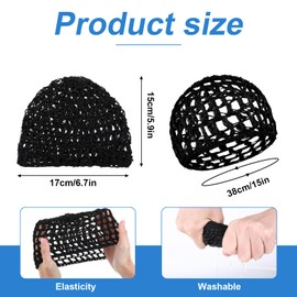 2 PCS Hair Nets for Sleeping,Crochet Mesh Wrap Caps for Silk Press, Curly Hair & Wig Protection,Soft Reusable Bonnets for Women, Lift Strap Weaving Sew For Women Ballet,Black