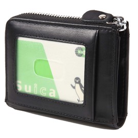 Shoebill Mini Wallet, Small Wallet with Pass Case, Coin Purse, L-Shaped Zipper, Leather, Men's, Women's, Small, Black