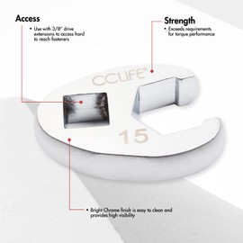 CCLIFE 10-Piece Crowfoot Wrench Crowfoot Wrench Socket Spanner Torque 1/2 Inch 3/8 Inch External Square Drive 10-22 mm