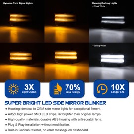 HTZCMOTO LED Side Mirror Turn Signal Light Compatible with Silverado/Sierra 2500HD 3500HD 2020-2024, Dual-Row Amber LED Dynamic Sequential Turn Signal Light White Parking Light, Clear Len