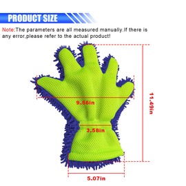SKERJOVL 2PCS Car Wash Mitts, 5-Finger Car Interior Exterior Cleaning Gloves, Double Sided Chenille Microfiber Anti-Scratch Car Detailing Mitt, Car Dusting Gloves for Cleaning Wheel Tight Spot (Blue)