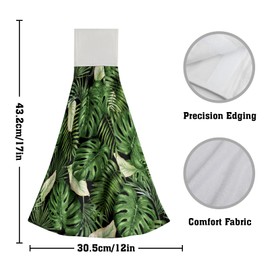 Giwawa Tropical Palm Leaf Kitchen Hand Towel, Hawaiian Green Monstera Leaves Hanging Loop Hook Towel Set of 2, Absorbent Dish Tea Bar Tie Towel Washcloth for Bathroom Laundry Room Decor