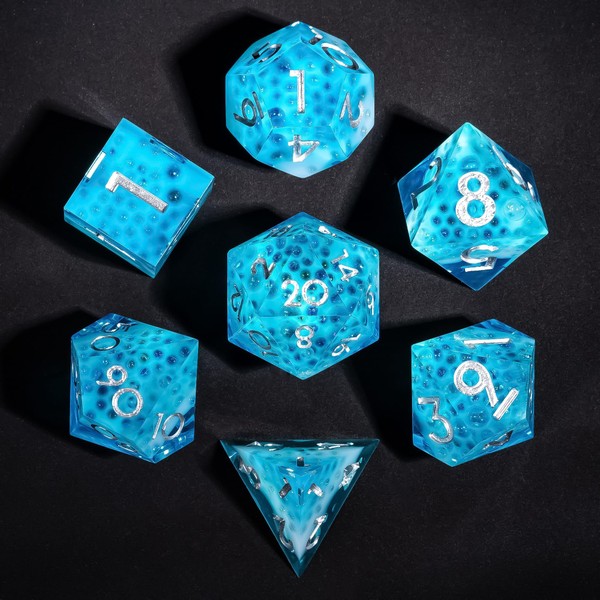 CRITALLIC 7PCS Cocktail DND Dice Set, Handmade Sharp Edge Dice