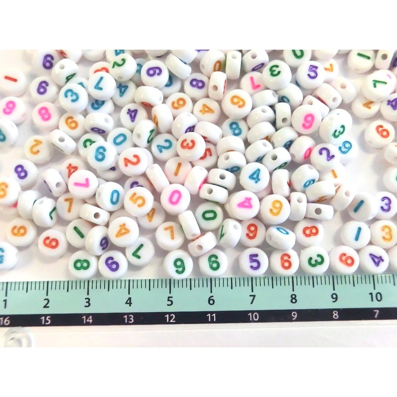 Number Beads Round 7 mm Beads Numbers Mix White Colourful