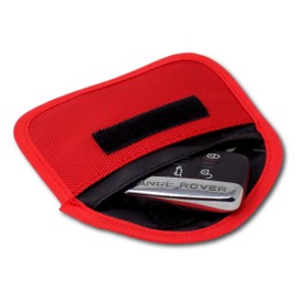 Minder Signal Blocker - Jamming Case/RFID Blocking Pouch for Keyless Entry Car Keys & Mobile Phones - Faraday Bag Protection - Security against Relay Crime (Red, 105mm x 64mm (Internal))