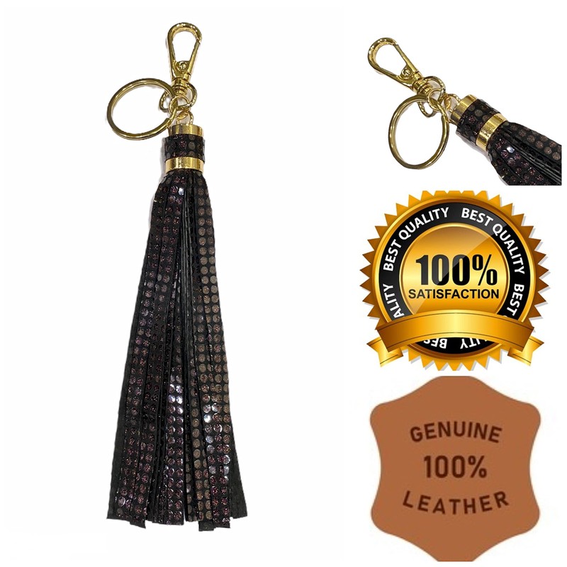 Leather Farm Llavero de piel con borla para colgar en