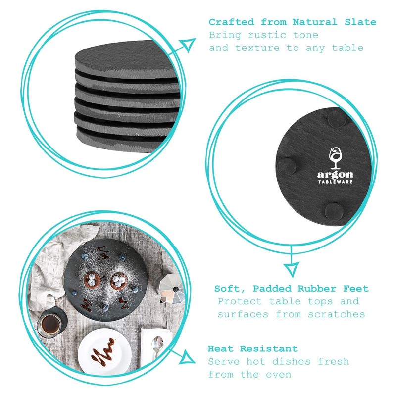 Argon Tableware Round Slate Coasters - 10cm - 6 Piece