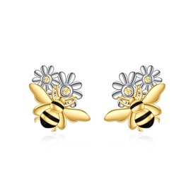 Bee Daisy Stud Earrings for Women 925 Sterling Silver Daisy Flower Earrings Studs for Girls Bee Jewellery Gift (bee and daisy)