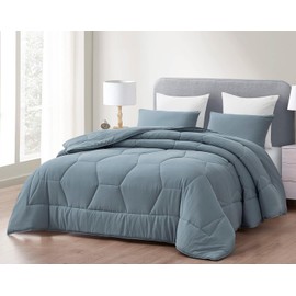 Chezmoi Collection Vero 3-Piece Honeycomb Quilted Microfiber Comforter Set - Soft Washed Lightweight Geometric Hexagon Bedding, Oversized King, Dusty Blue