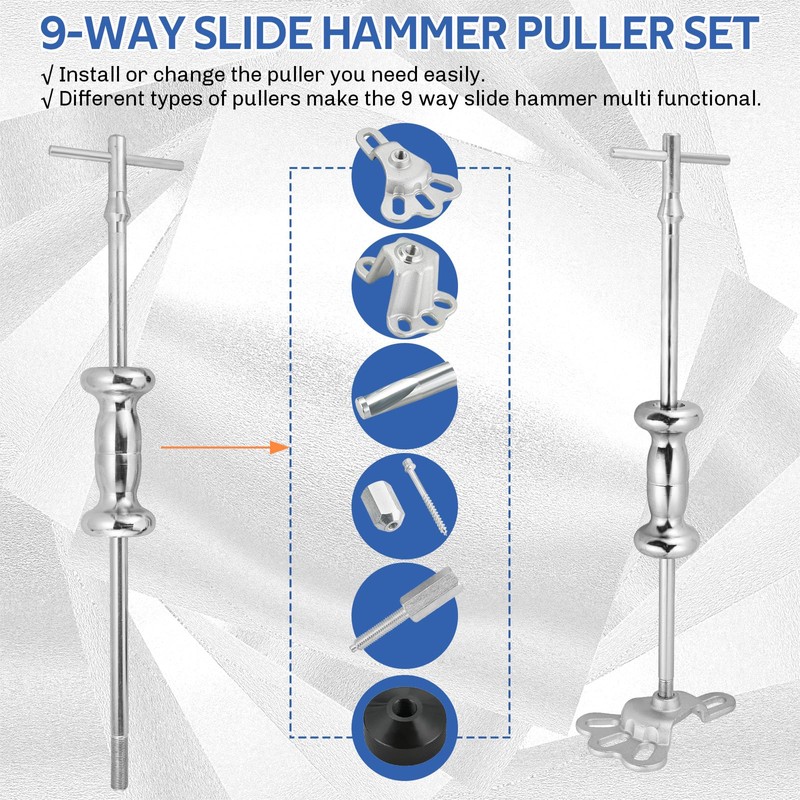 DASBET 19PCS Slide Hammer Puller Set | 9-Way Internal External