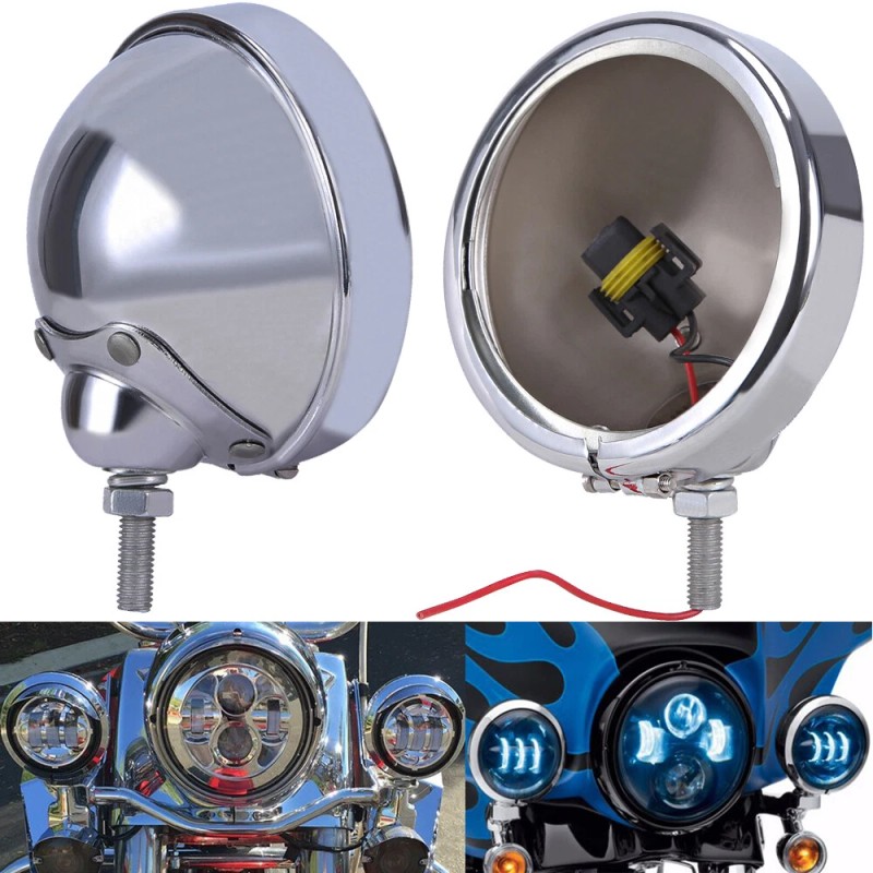 OUMURS Chrome 4.5" Spot Passing Fog Lights Lamps Housing Bucket