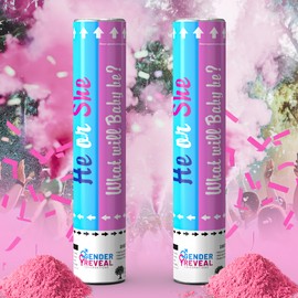 POPUPARTY 2Pack pink Gender Reveal Confetti smoke Powder Cannon, Confetti and Powder Poppers | Ideal for Baby girl Gender Reveal Decoration and party