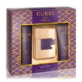 GUESS Man Gold 3 Pieces Gift Set for Men, (2.5 Ounce Eau de Toilette Spray + 6.0 Deodorant Spray + 6.7 Shower Gel)