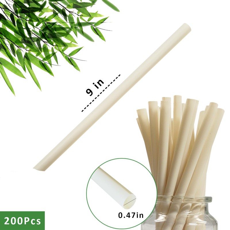Extra Wide Bamboo Boba Straws Disposable - Pack of 200