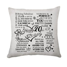 Hasodeo 20th Birthday Keepsake Gifts for Year Old Girls Boys - Inspirational Cushion Cover 45 x 45 cm - Birthday Decorations
