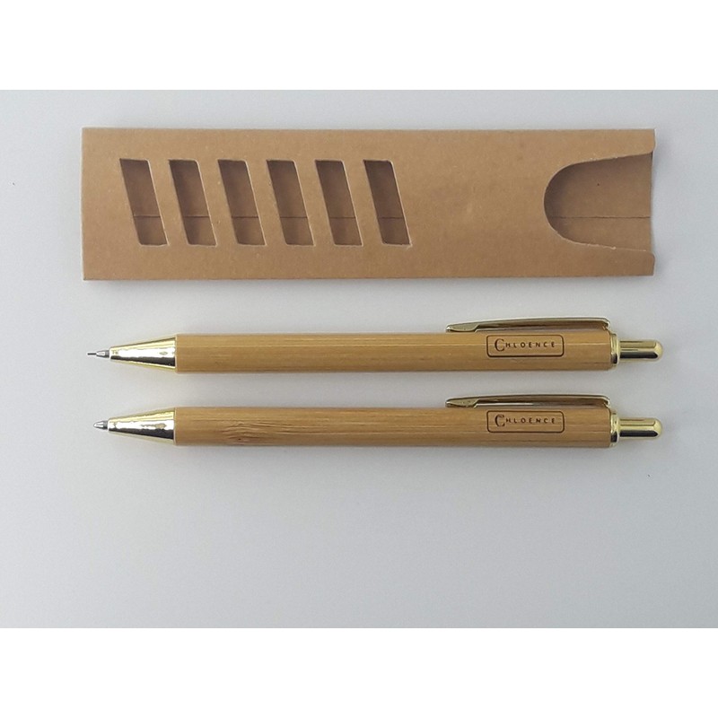 CHLOENCE Environmentally friendly bamboo pen + mechanical pencil in case