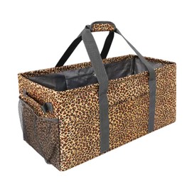 Joyfol Day Extra Large Utility Tote Bag, Reusable Grocery Bags Foldable,Upgraded Metal Frame, With Sturdy Handles Reinforced Bottom Heavy Duty Oxford Fabric Moving Shopping Bags, Leopard Brown
