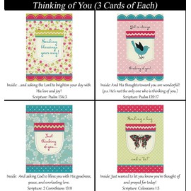 Thinking of You Cards Premium 36 count Christian/Religious Greeting Card Assortment ~ Scripture in every card