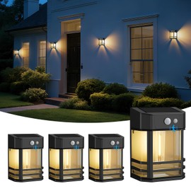 btfarm 4 Pack Solar Wall Lights Outdoor, Dusk to Dawn Motion Sensor Lights with 3 Modes, IP65 Waterproof Porch Light Solar Powered, 1200mAh Decorative Fence Lantern for Outside Patio, Garage, Yard