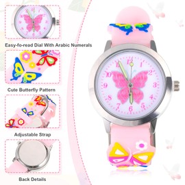 4PCS Kids Watches for Girls With Butterfly Jewelry Set, Toddler Watch 7 Year Old Girls Birthday Gifts, Girls Watch Kids Watches for Girls, Birthday Return Gifts for Kids Toys for 7 Year Olds Girls