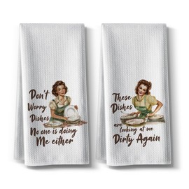 Hcaredee Dishes,Kitchen Towels,Funny Joked Themed Dishcloth,16 * 24,2Pack,Microfiber Bar Towel,Hilarious Hand Towels,High Absorbent Dish Towels,Best Gifts for Hostess New Home Mom Women Housewarming