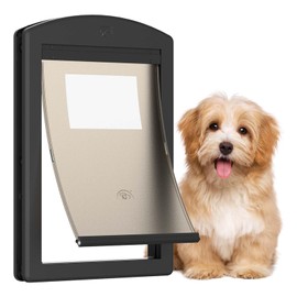 PATAPLUS Dog Door for Door,Door for Dogs and Pets,Strong Plastic Doggy Door Cat Door and Medium Dog Door with Sliding Lock Panel and Magnetic Soft Flap(Black, Medium)