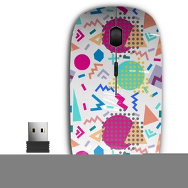KAWAMOUSE 2.4G Ergonomic Portable USB Wireless Mouse for PC, Laptop, Computer, Notebook with Nano Receiver (Geometric Retro 80S)