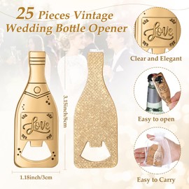 Suclain 25 Sets Wedding Guest Favors Bottle Opener Party Favors Includes 25 Bottle Opener Vintage Wedding Bottle Opener 25 Wedding Thank You Cards 25 Organza Bags Wedding Souvenirs for Guests (Love)