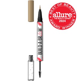 Maybelline Build-A-Brow 2-in-1 Brow Pen and Sealing Eyebrow Gel, Eyebrow Makeup for Real-Looking, Fuller Brows, Blonde, 1 Count