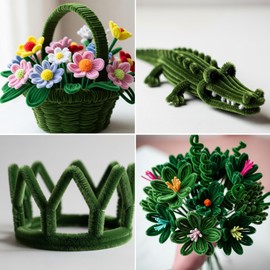 Caydo 100 Pieces Army Green Pipe Cleaners Craft Supplies Flexible Chenille Stems for DIY Crafts Project and Decoration, 6 mm x 12 Inch