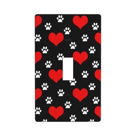 Light Switch Cover Wall Plate Dog Paw Print, Red Heart Single Toggle Light Switch Covers, 1 Gang Switch Plate Covers Wall Plates Decorative for Kitchen Bedroom Living Room 4.5" x 2.76"