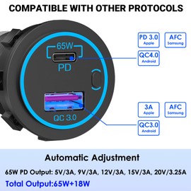 QC 3.0 USB Car Power Socket, Car Charger Socket, 12 V Panel